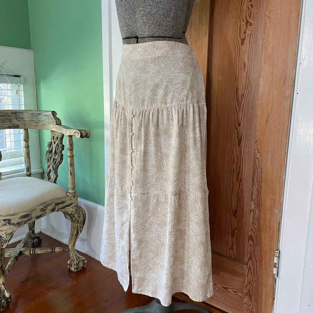 Midnight Sky Botanical Flax Blend Tiered Button Front Maxi Skirt Coastal Sz L 💚🎀 - Picture 5 of 10